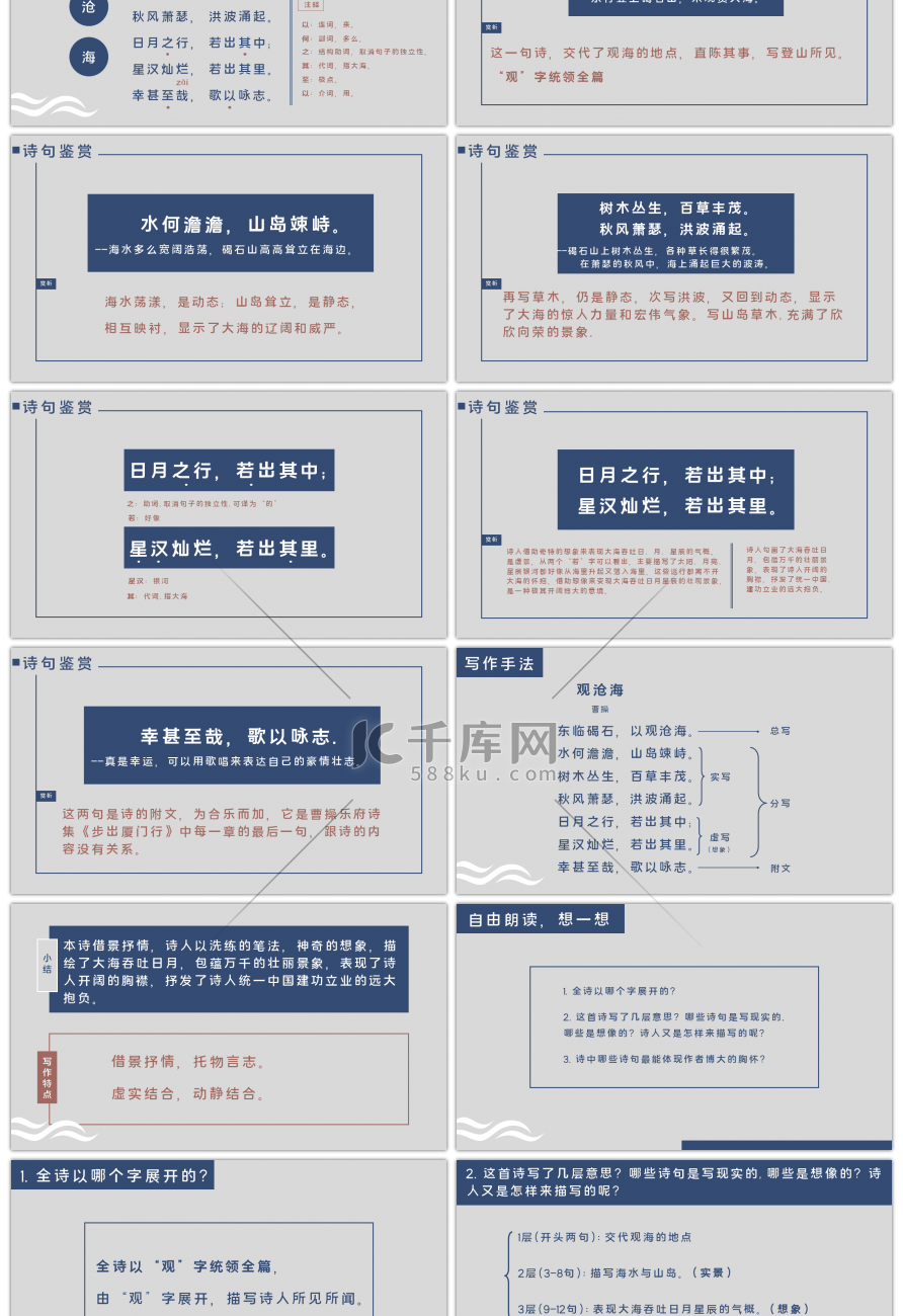 人教版七年级初中语文古诗观沧海课件PPT模板