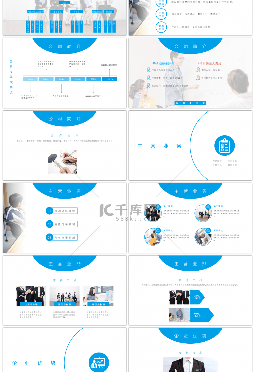蓝色商务风格公司介绍产品展示PPT模板