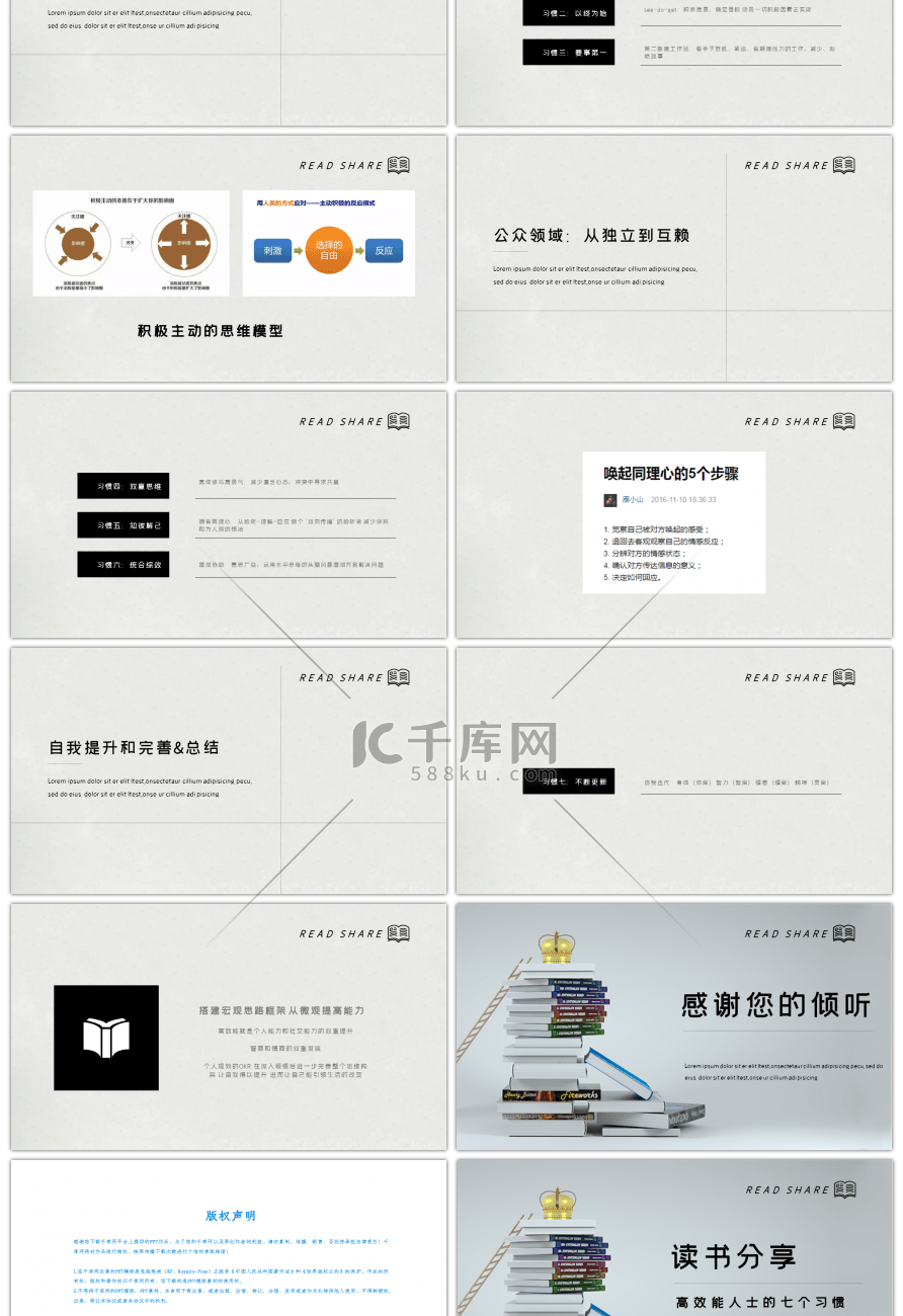 高效能人士的七个习惯读书分享PPT模板