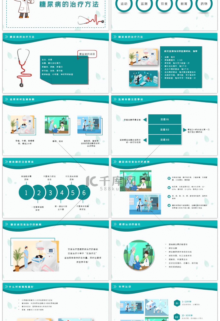 绿色简约糖尿病健康知识宣教PPT模板