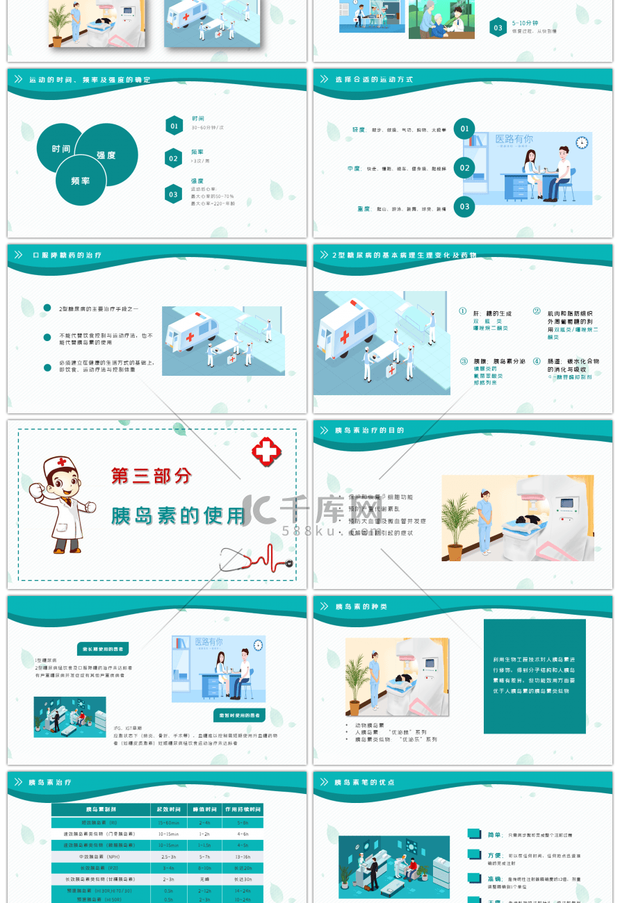 绿色简约糖尿病健康知识宣教PPT模板