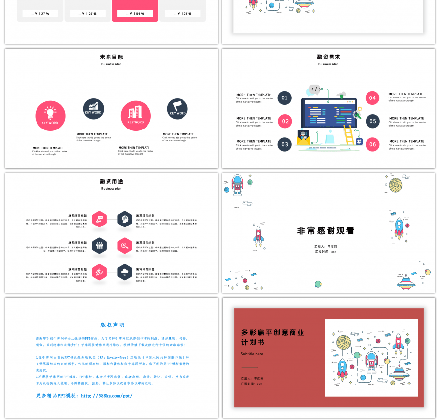 多彩扁平小清新meb风创意商业计划书ppt模板