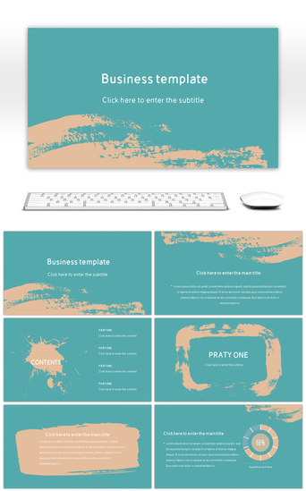 笔刷模板PPT模板_蓝色简约泼墨效果商务通用PPT模板