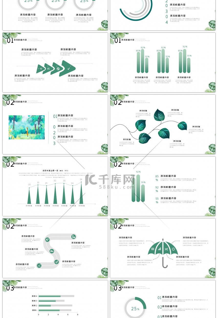 绿色树叶小清新述职报告PPT模板