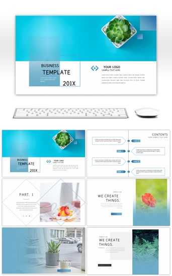 商业计划书小清新PPT模板_蓝绿色小清新杂志风商业计划书PPT模板