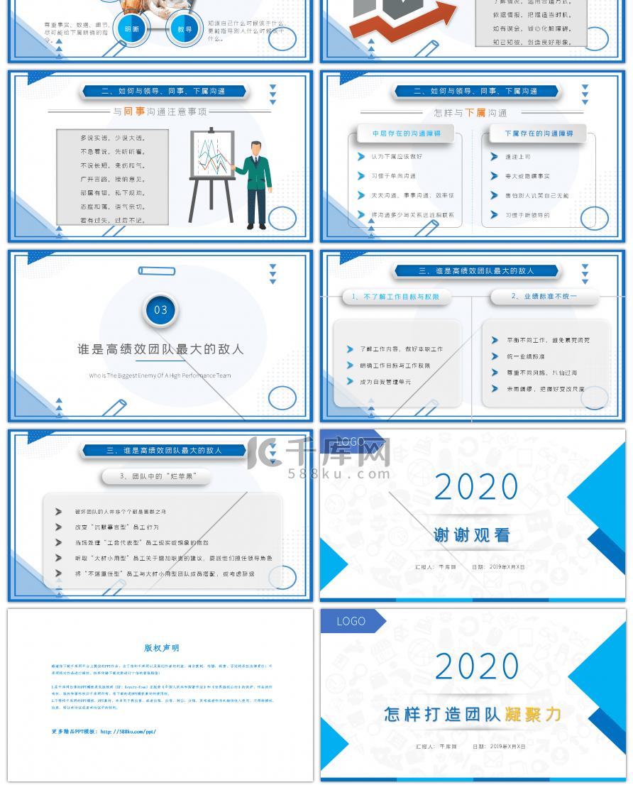 通用蓝色简约团队凝聚力培训PPT模板