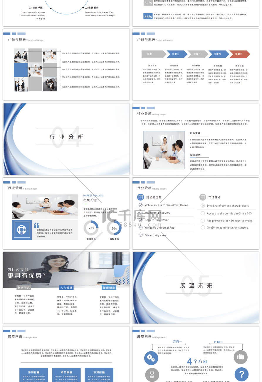 蓝色曲线大气企业宣传商业计划书PPT模板