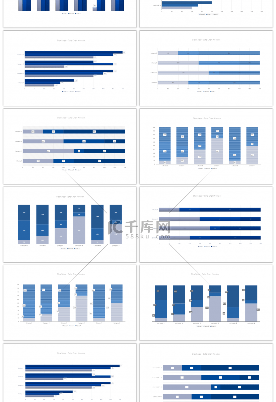 30套蓝色数据可视化PPT图表合集