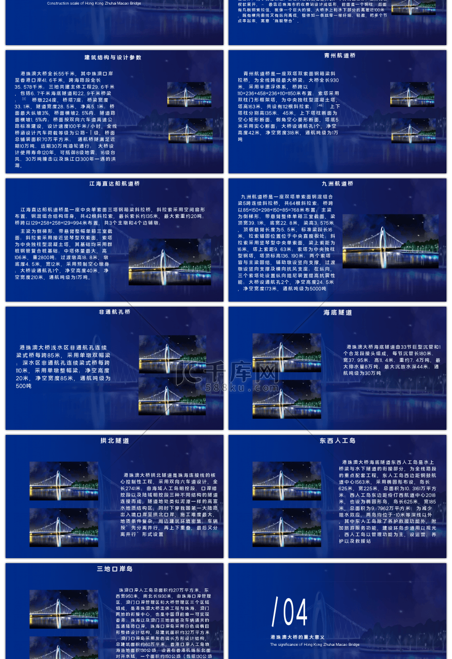 蓝色简约港珠澳大桥介绍PPT模板
