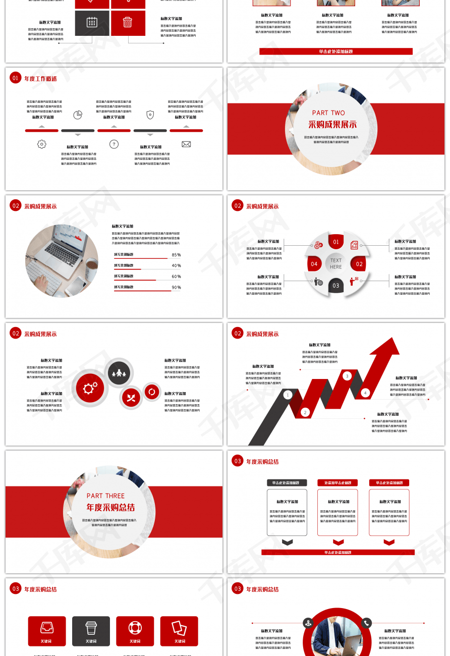 2019红色简约采购部年终总结ppt模板