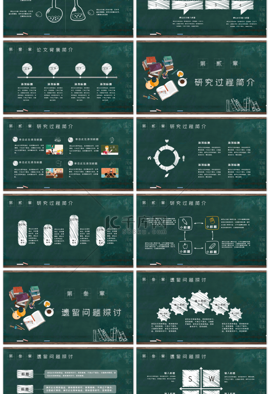 黑板手绘大学生毕业论文答辩PPT模板