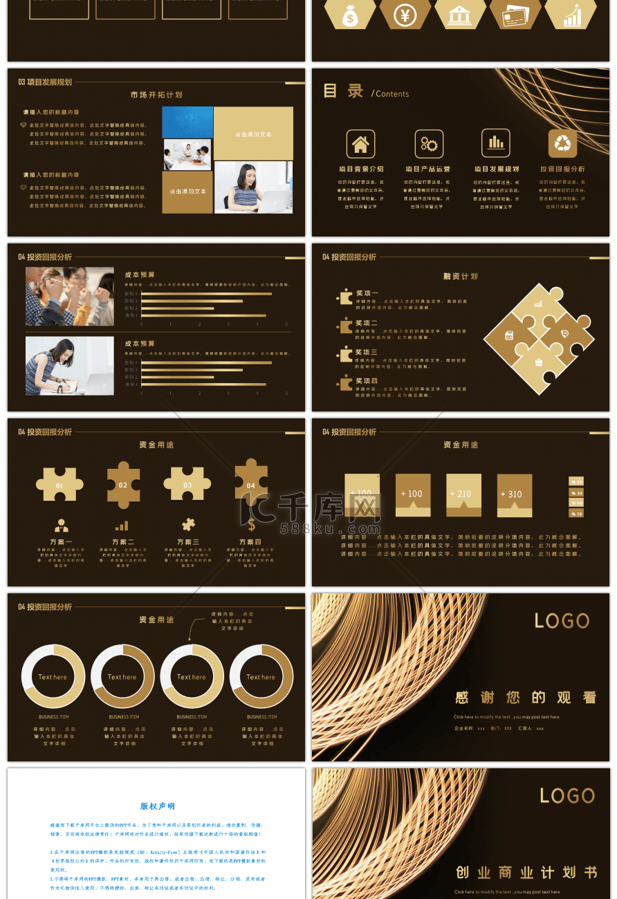 高端黑金创业商业计划书PPT模板