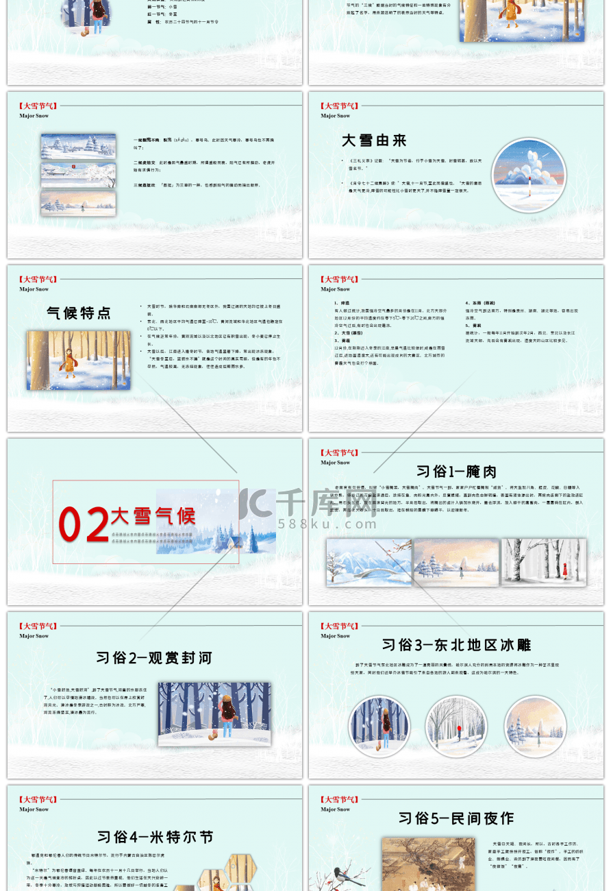 传统二十四节气大雪习俗介绍PPT模版