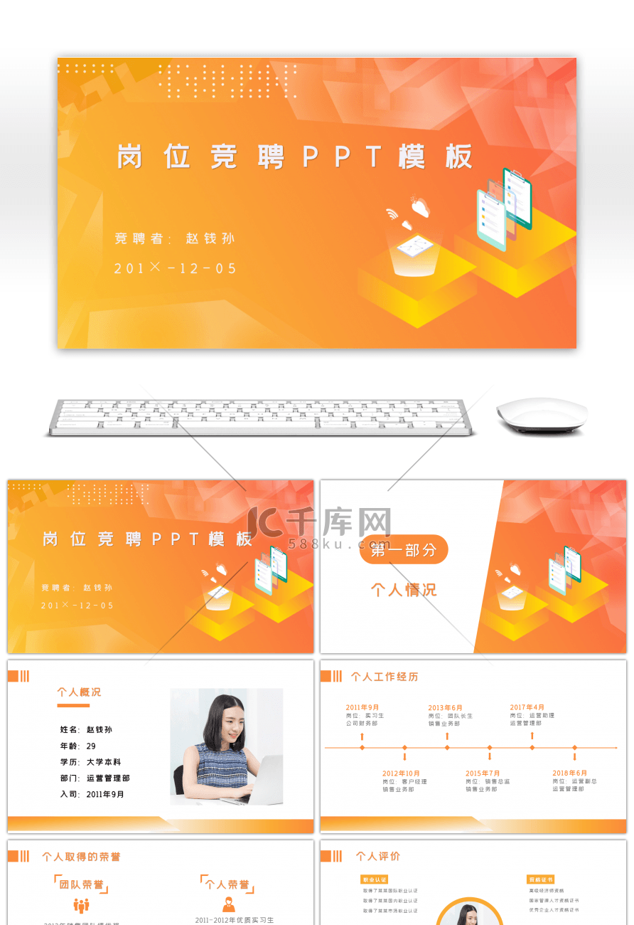 时尚橙色商务岗位竞聘PPT模板