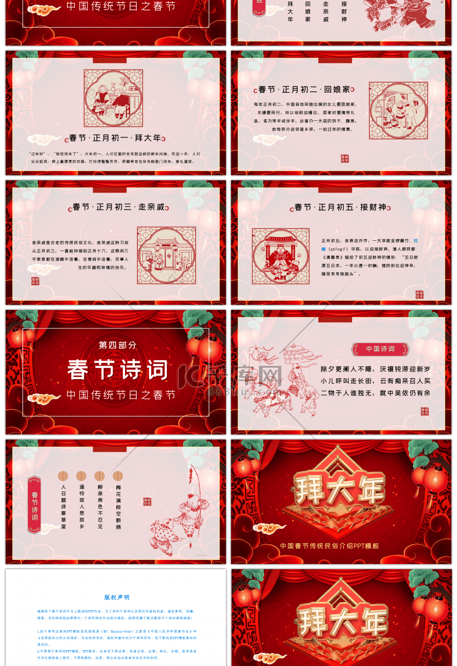 创意新年春节传统习俗文化介绍PPT模板