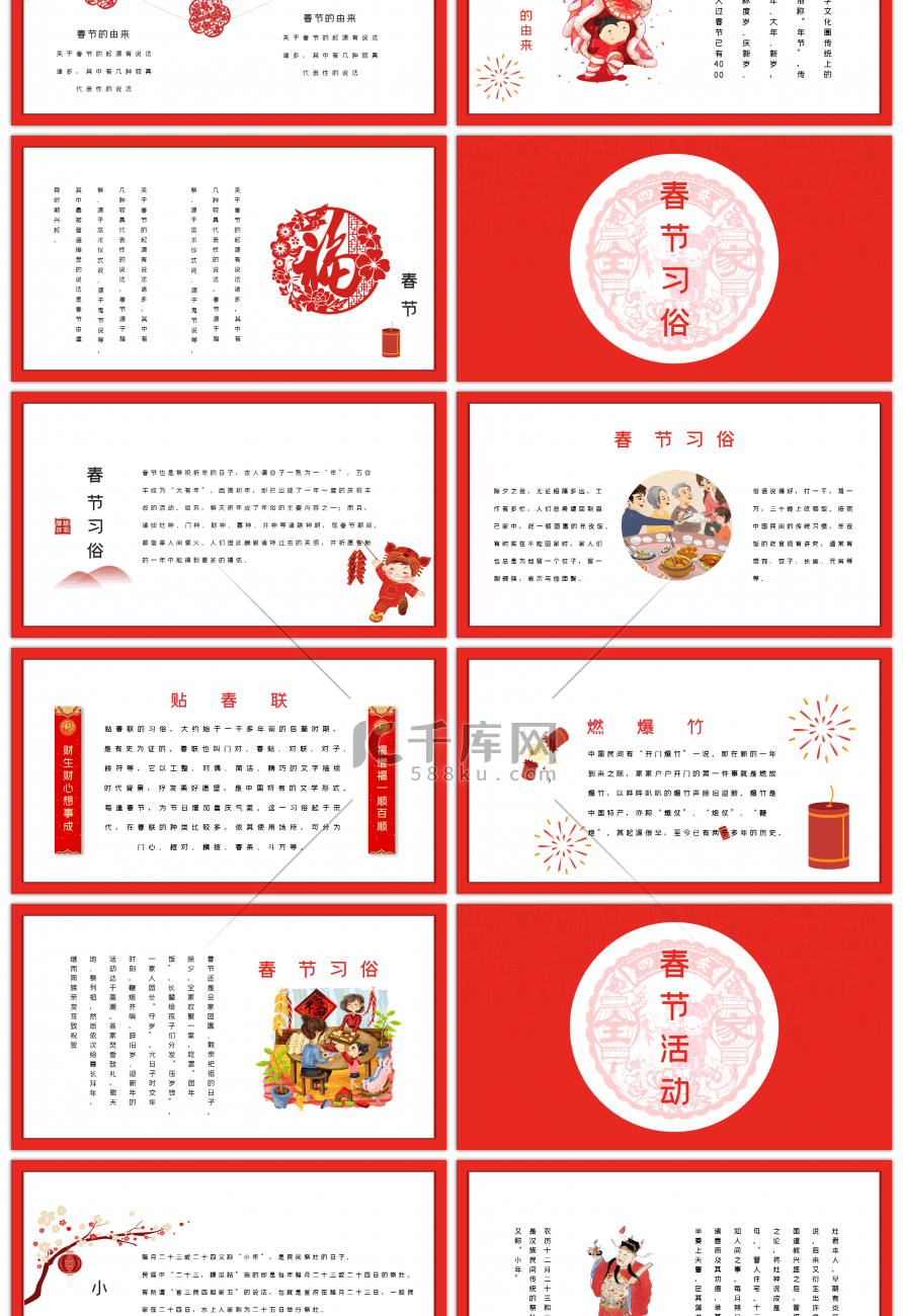 红色春节习俗介绍PPT模板