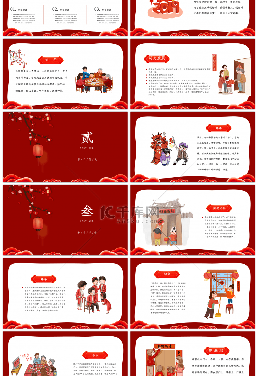 新年快乐红色中国风传统节日介绍ppt模板