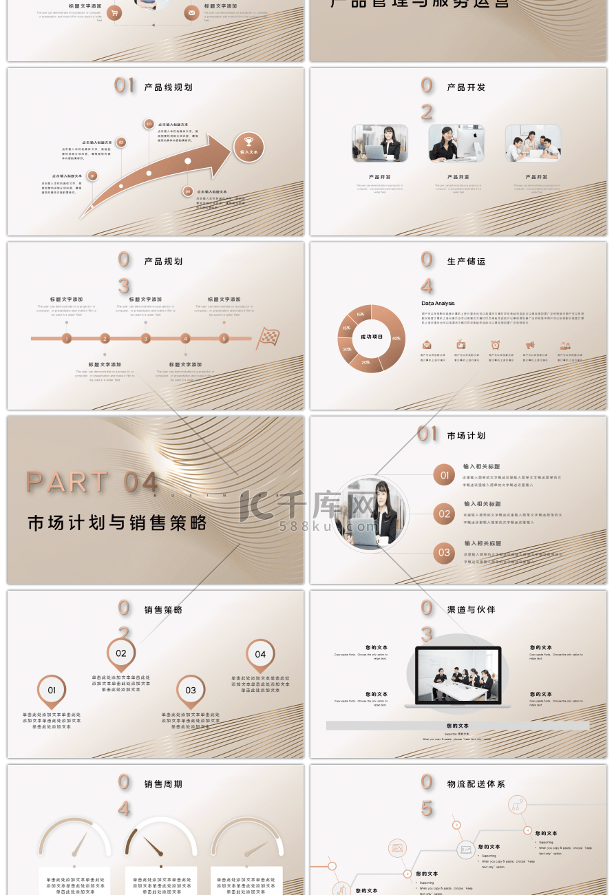 金色线条商务商业项目计划书PPT模板