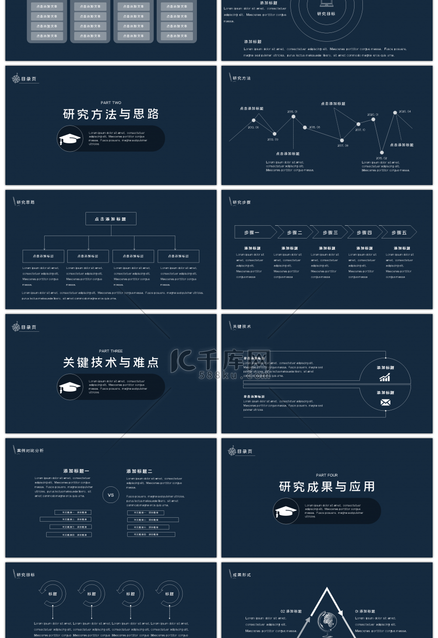 深蓝简约个性大气通用毕业答辩PPT模板