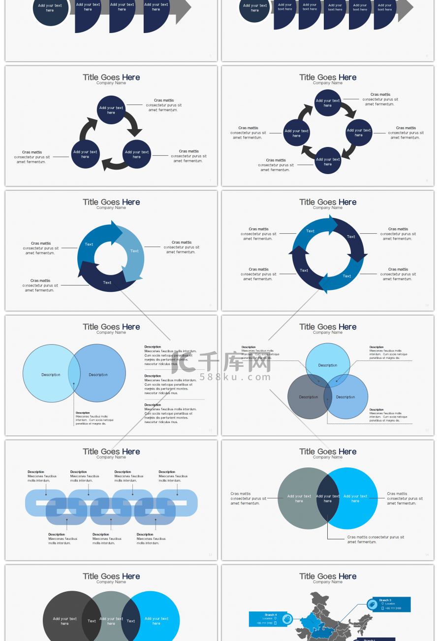 30套蓝黑色创意商务PPT图表