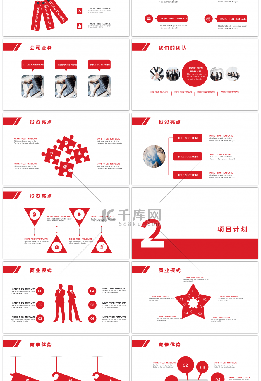 红色线条商业融资计划书PPT模板