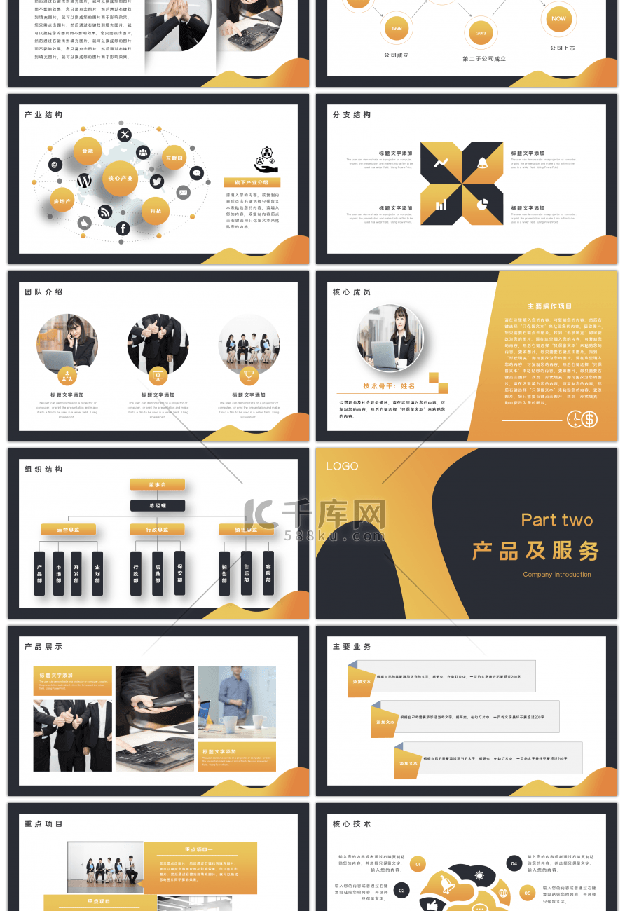 橙黑色渐变商务公司介绍通用ppt模板