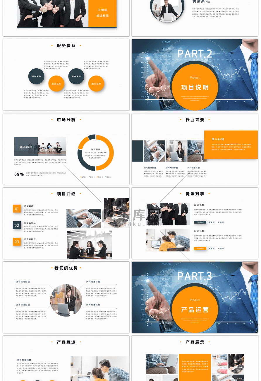 时尚橙色几何商业计划书PPT模板