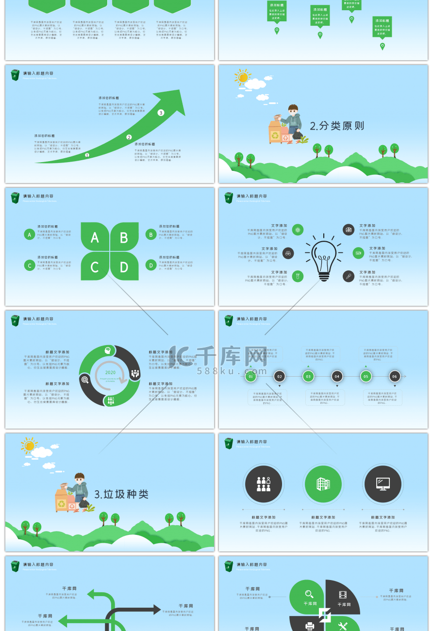 清新卡通垃圾分类环保主题班会PPT模板