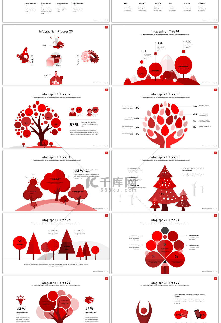 30套创意红色商务PPT图表合集
