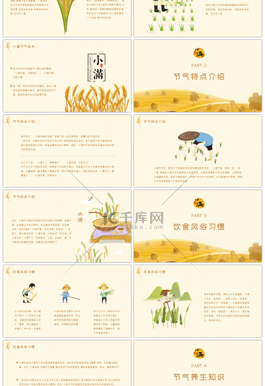 黄色卡通小满节气介绍PPT模板