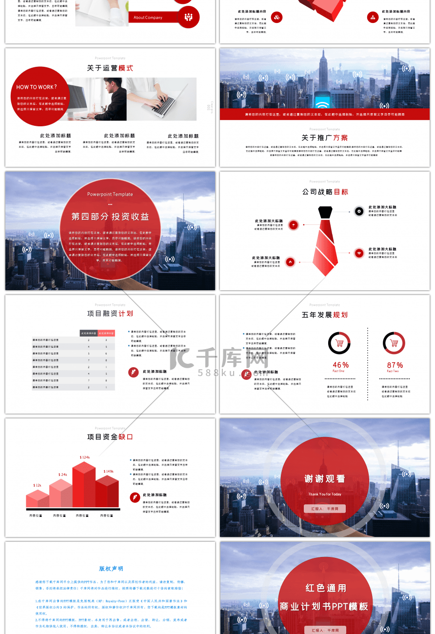 红色通用商业计划书PPT模板