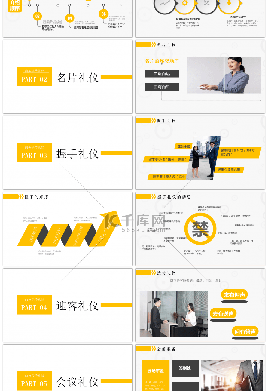 黄色商务礼仪培训课件PPT模板 （一）