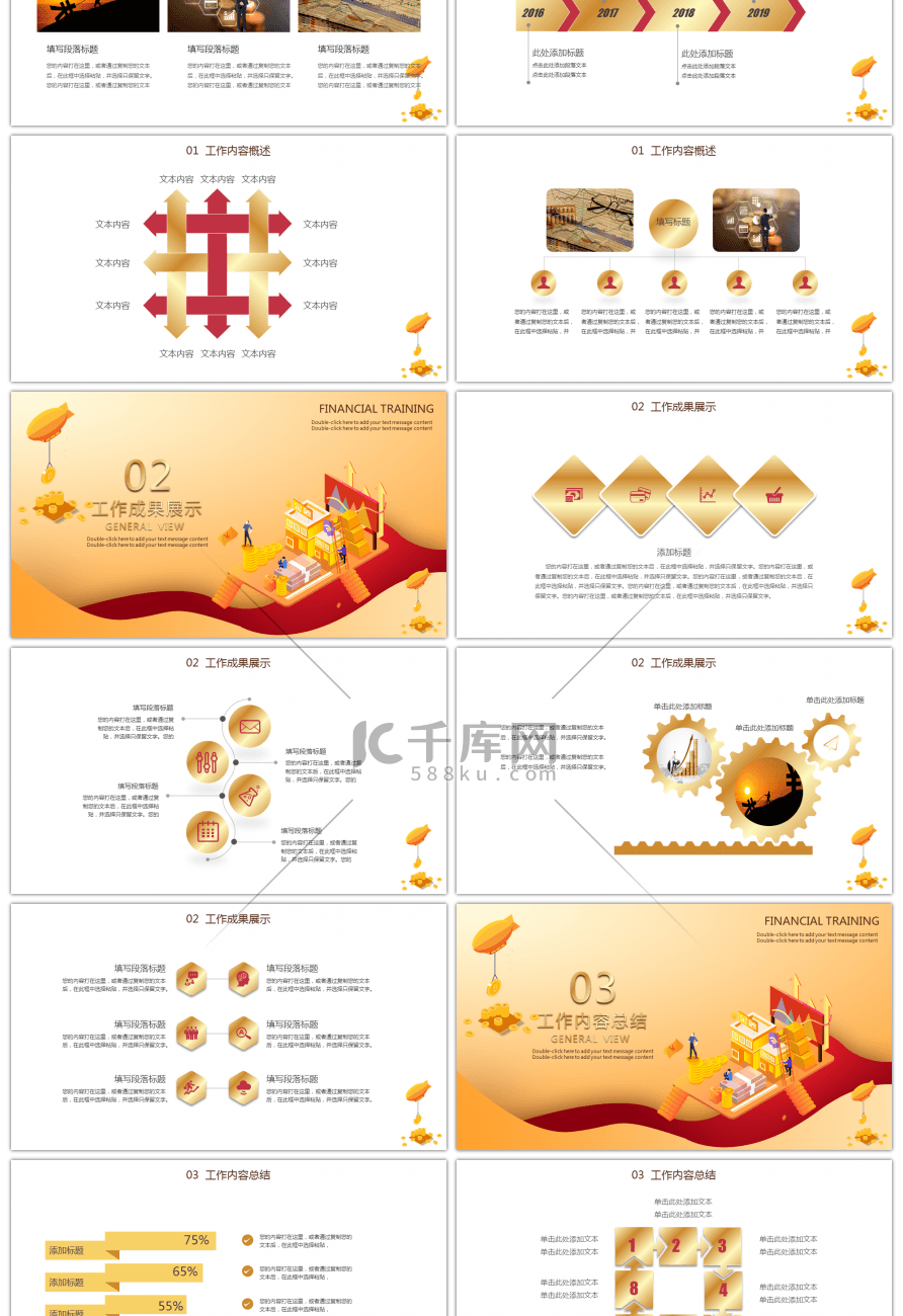 金色金融培训类工作总结PPT模板