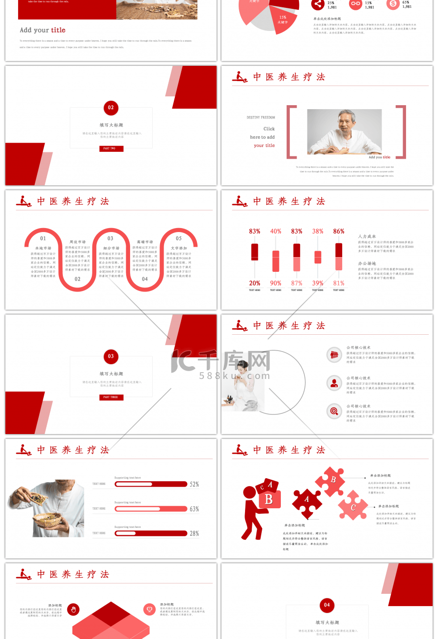 红色淡雅风格中医养培训PPT模板