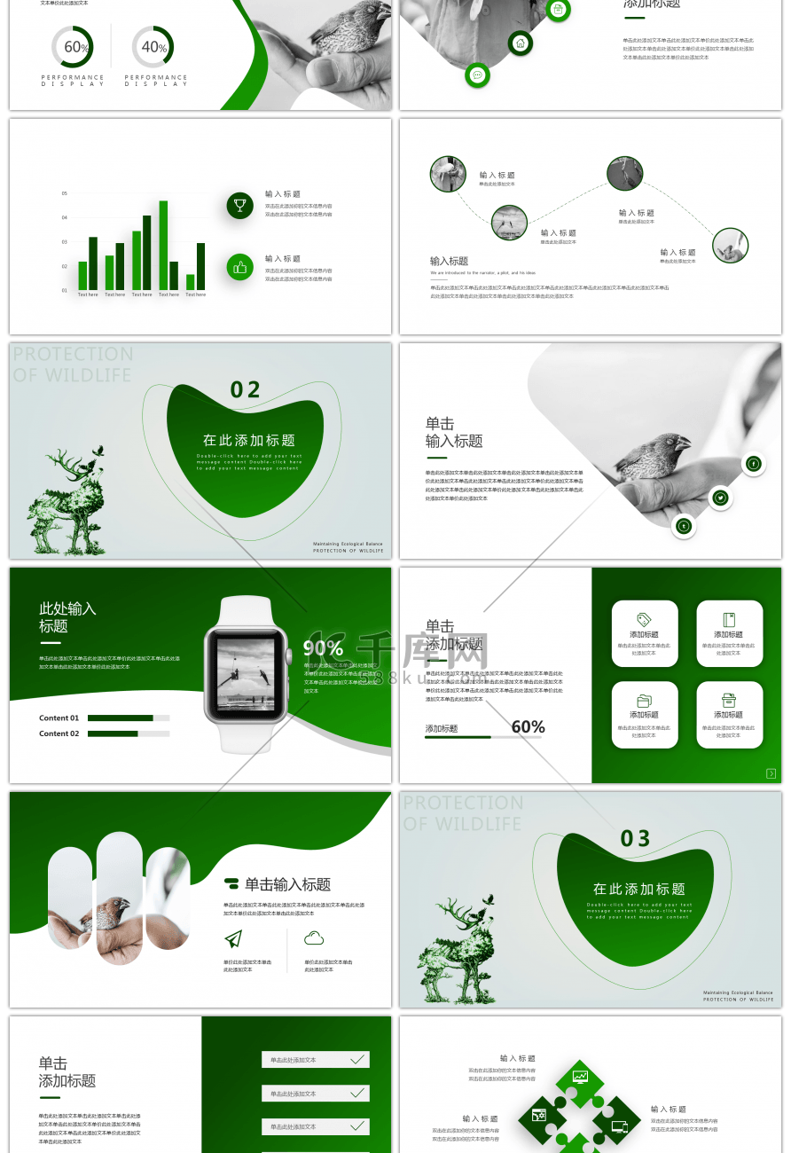 绿色大气保护野生动物主题PPT模板