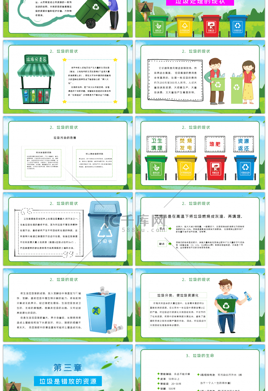绿色爱护环境垃圾分类主题班会PPT模板