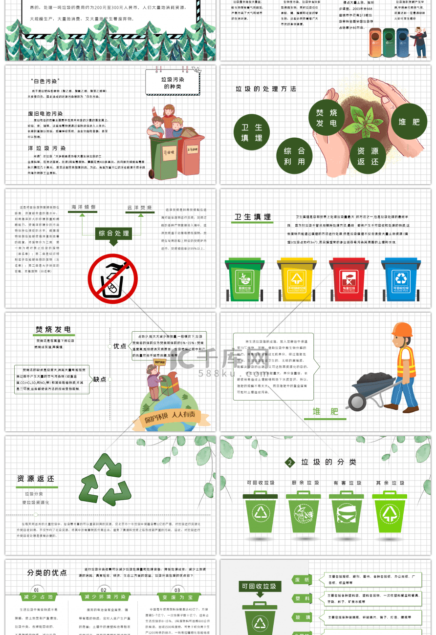 绿色小清新垃圾分类PPT模板