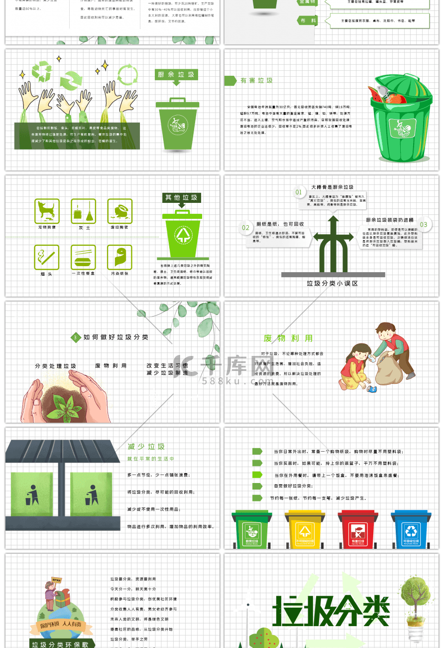 绿色小清新垃圾分类PPT模板
