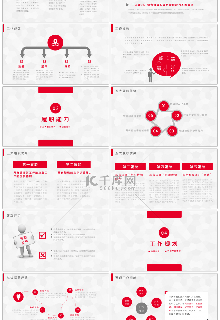 红色简约风岗位竞聘个人简历PPT模板