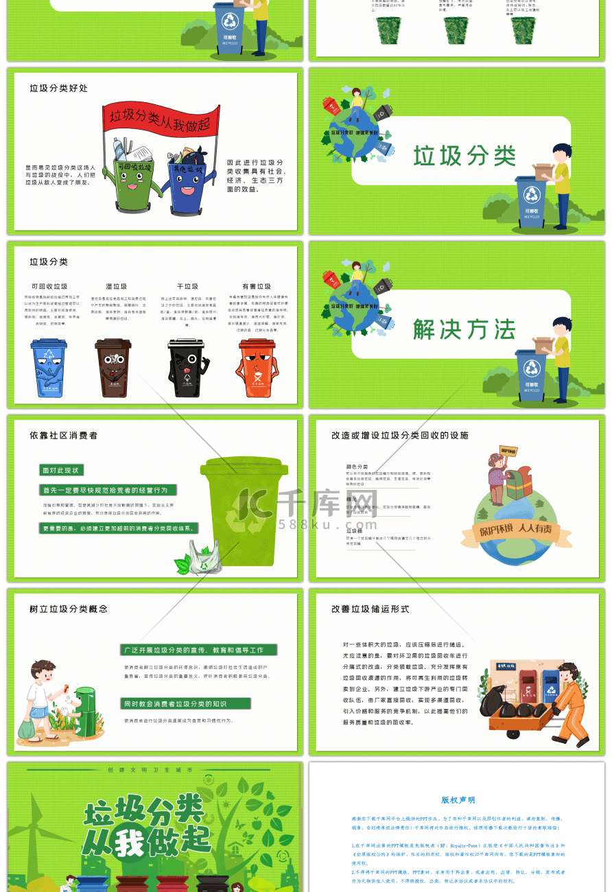 绿色卡通垃圾分类培训PPT模板