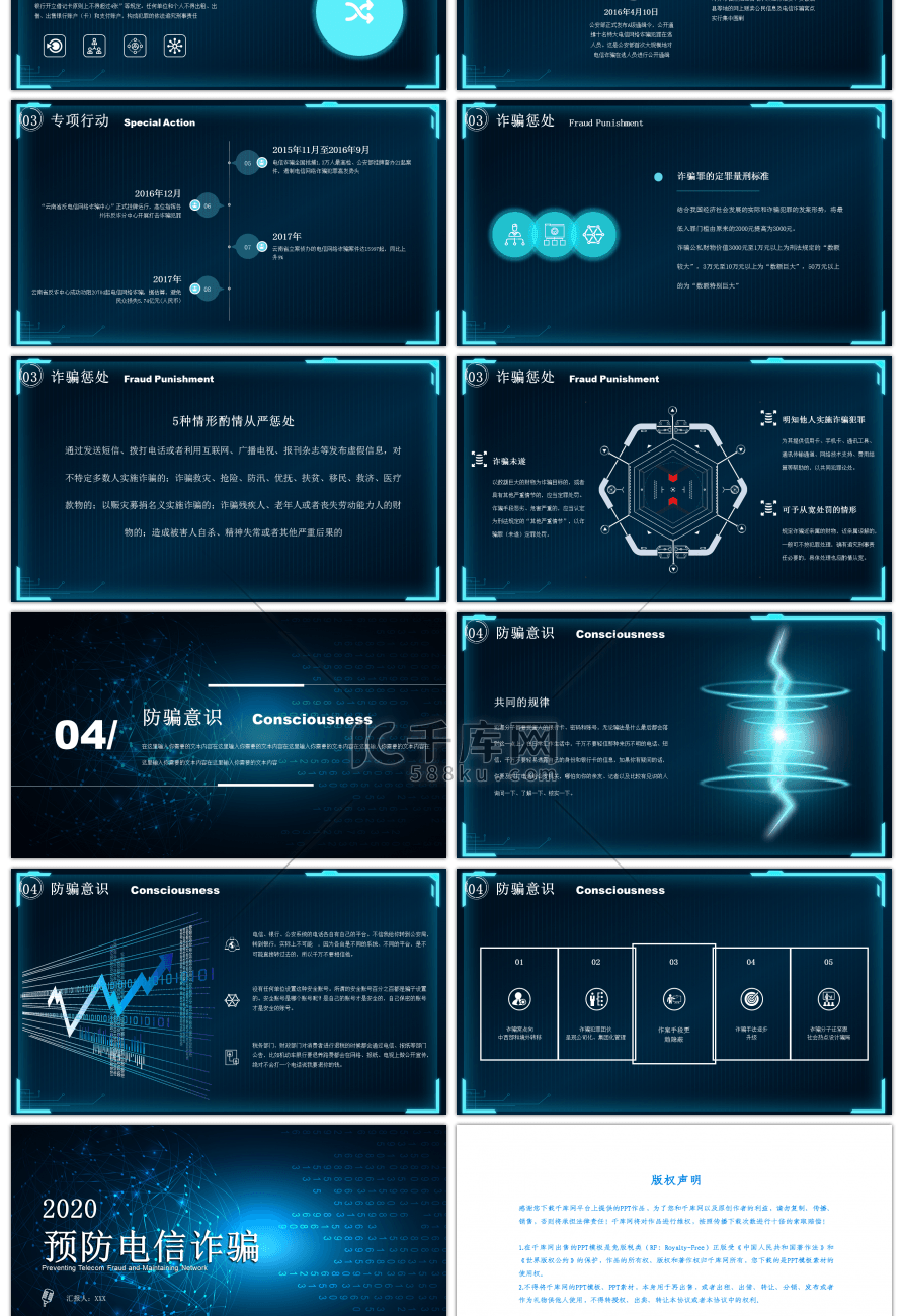 互联网科技风电信防诈骗网络安全PPT模板
