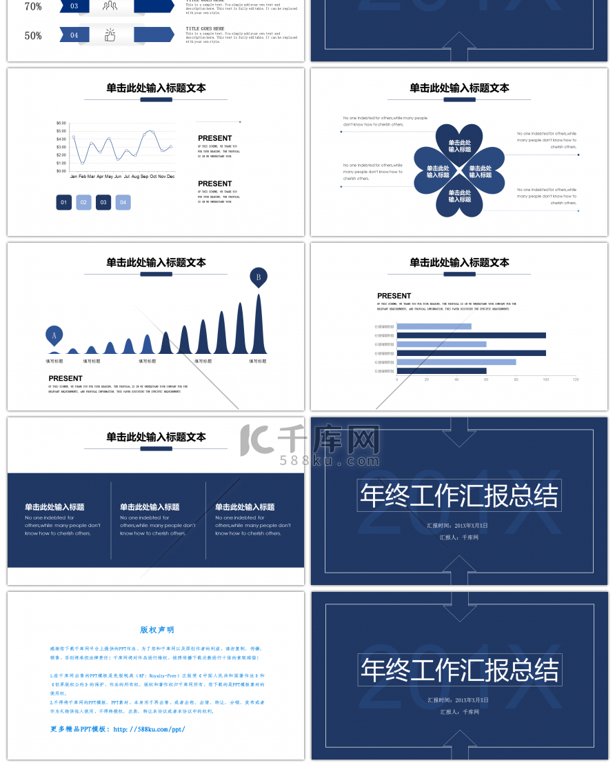 深蓝简约系年终工作汇报总结PPT模板