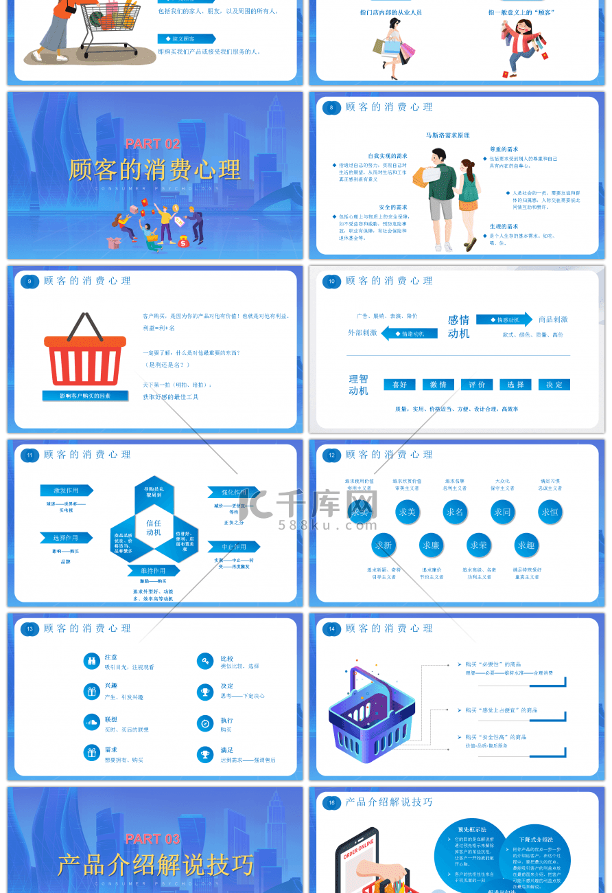 蓝色卡通风销售技巧培训PPT模板