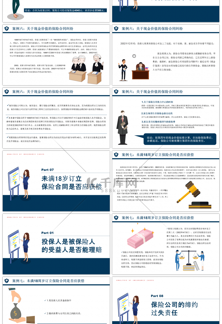 蓝色商务风保险案例分析培训PPT模板