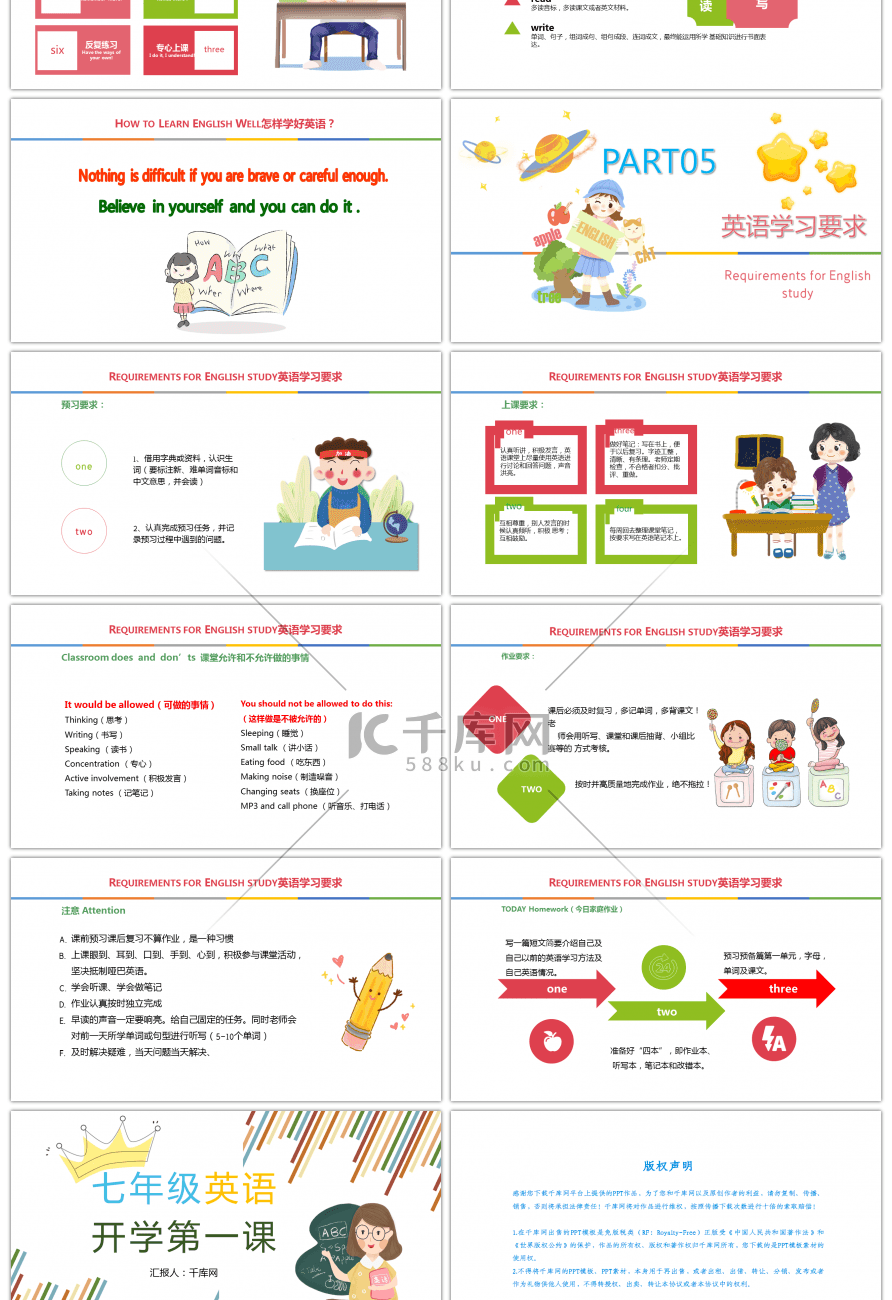 开学第一课七年级英语开学教育PPT模板