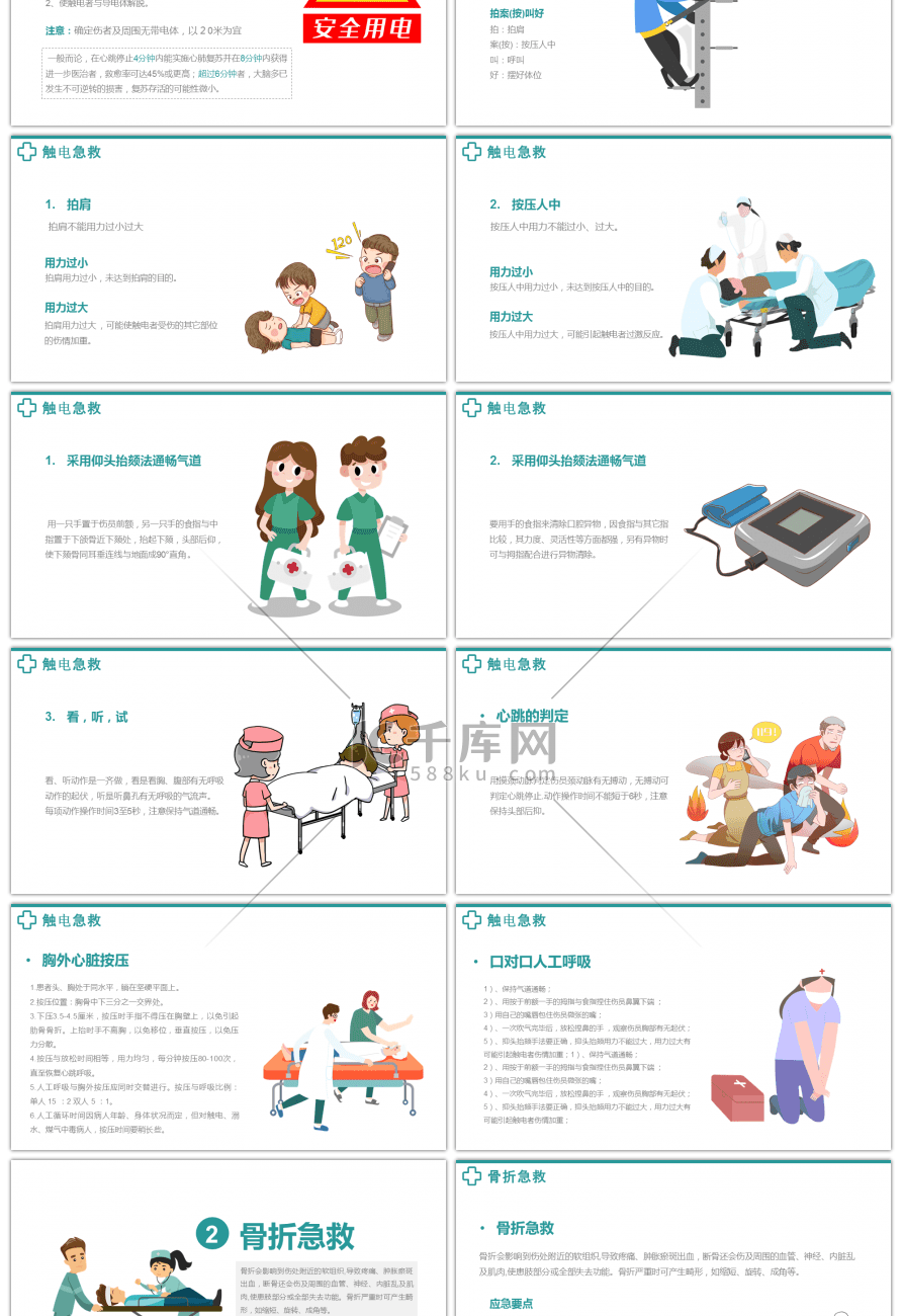 卡通人物急救知识培训课件PPT模板
