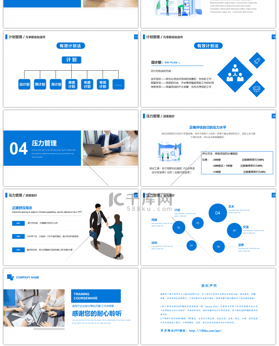蓝色商务风员工自我管理培训课件PPT模板