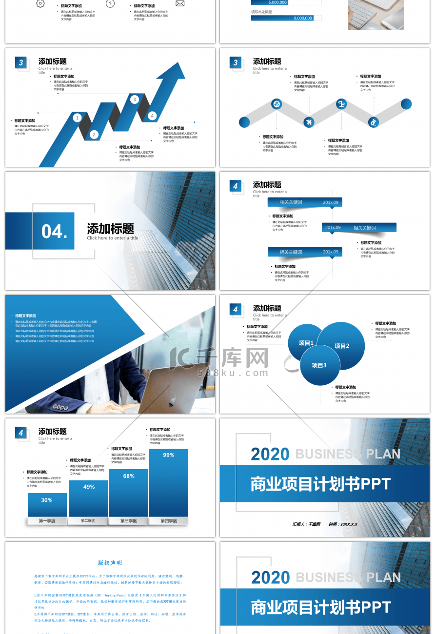 2020蓝色渐变商业项目计划书PPT模板