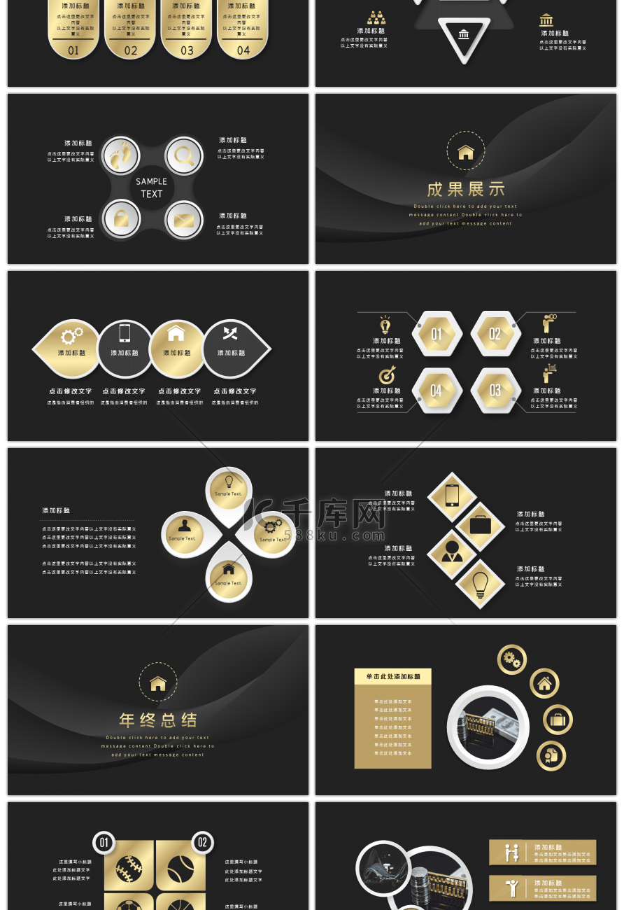 黑金大气时尚微粒体年终述职报告PPT模板