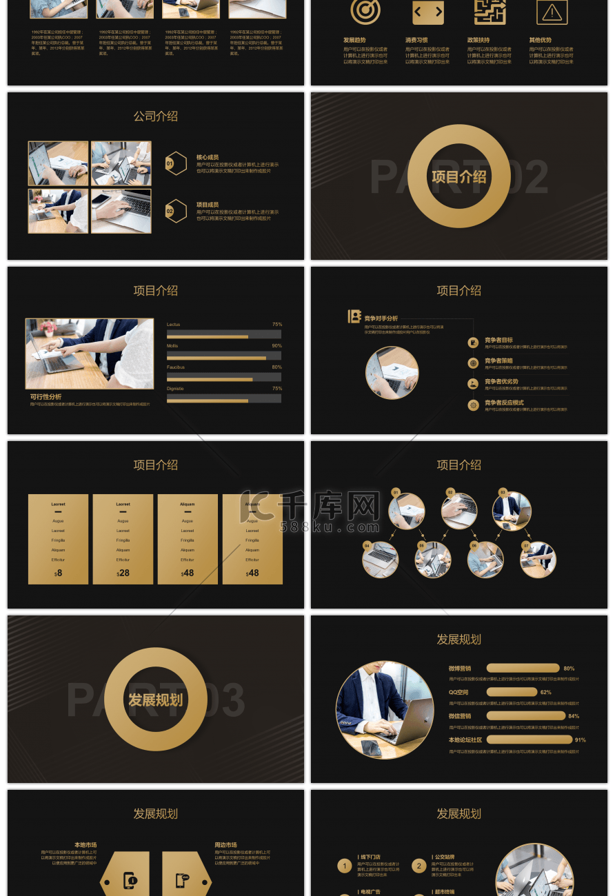 高端黑金2020创业融资计划书PPT模板